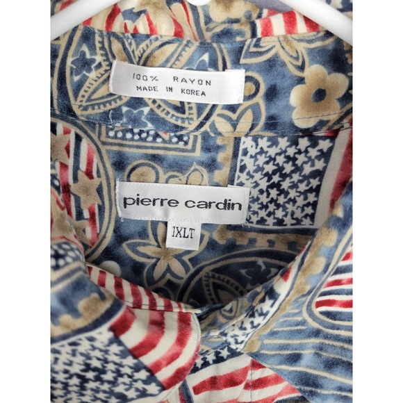 Pierre Cardin 1XLT American Flag Print Short Sleeve Button Up Shirt Men's - Picture 3 of 7